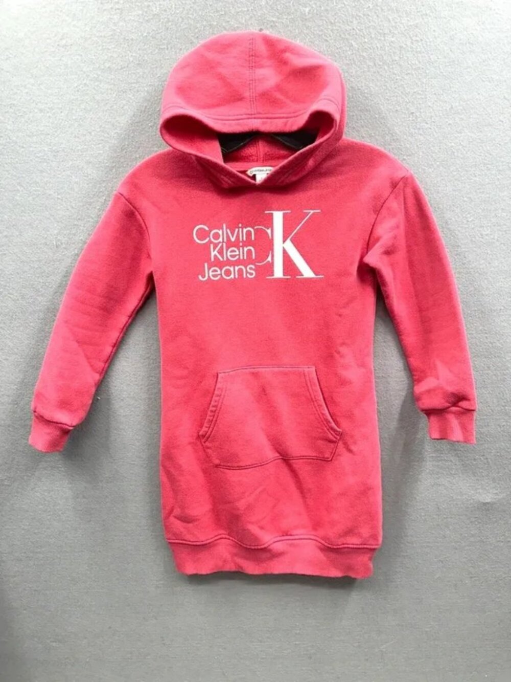 Calvin Klein Jeans Girls Pink Hooded Sweatshirt Dress Size 7 Knee Length